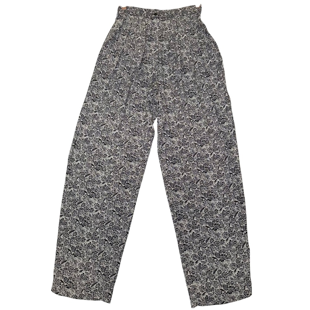 Grannycore Vintage High Waisted Floral Paisley Pants Black White 8